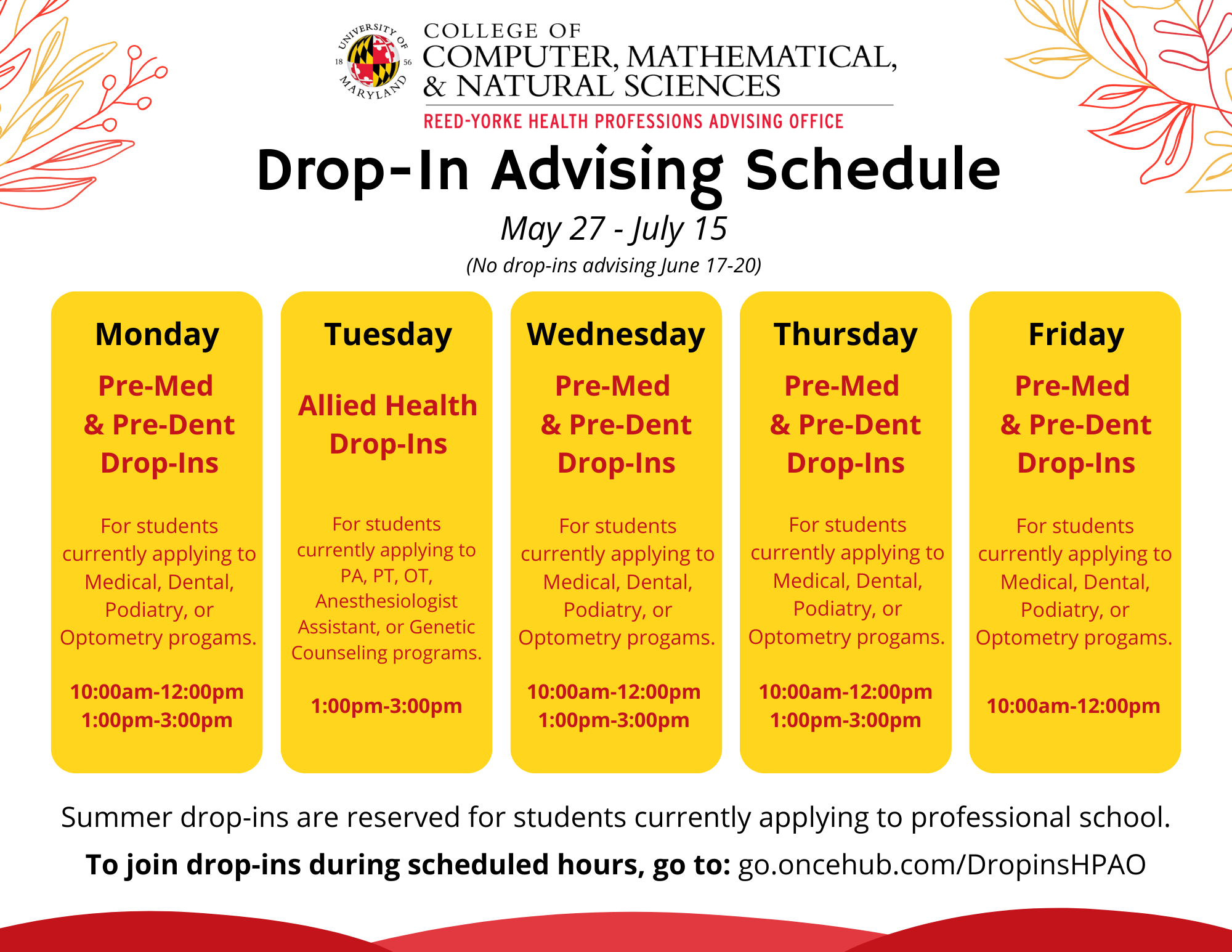 May 27-July 15 Drop-ins